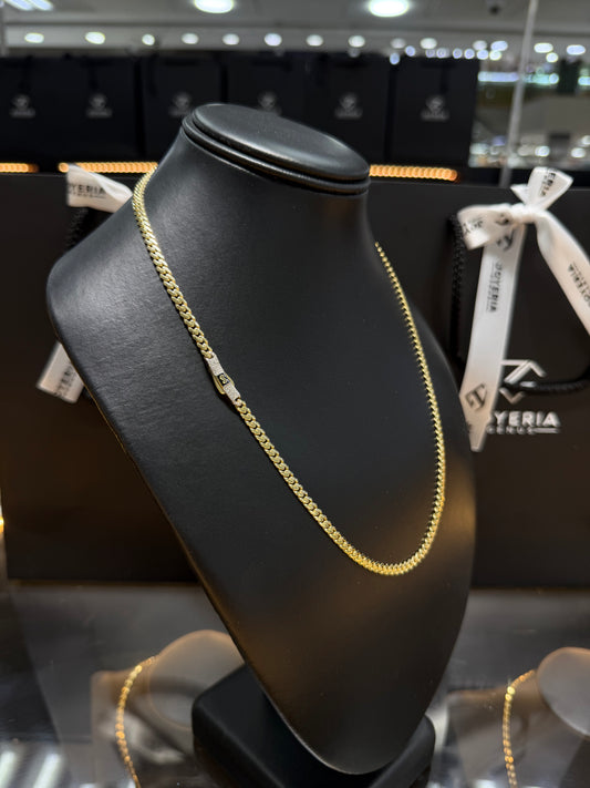 Cadena Monaco Chain 4 mm x 50 cm tejido Classic broche piedra Oro 10k.
