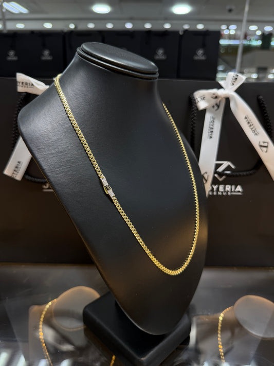 Cadena Monaco Chain 4 mm x 55 cm tejido Classic broche piedra Oro 10k.