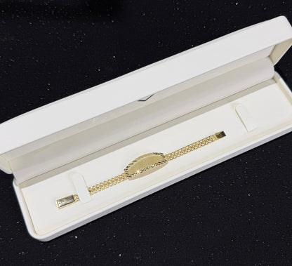 Esclava de petatillo con nombre 5.5 mm x 12 cm Oro 10k.