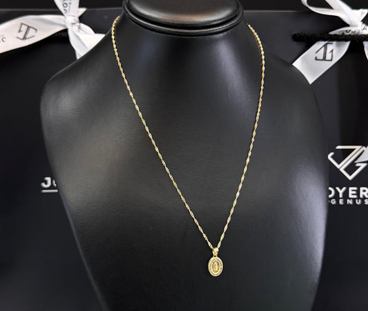 Gargantilla de 1.5mm x 45cm y dije Virgen Oro 10k