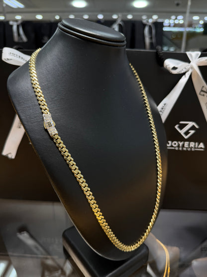 Cadena Monaco Chain 6.5mm x 65cm tejido Classic broche baguette Oro 10k.